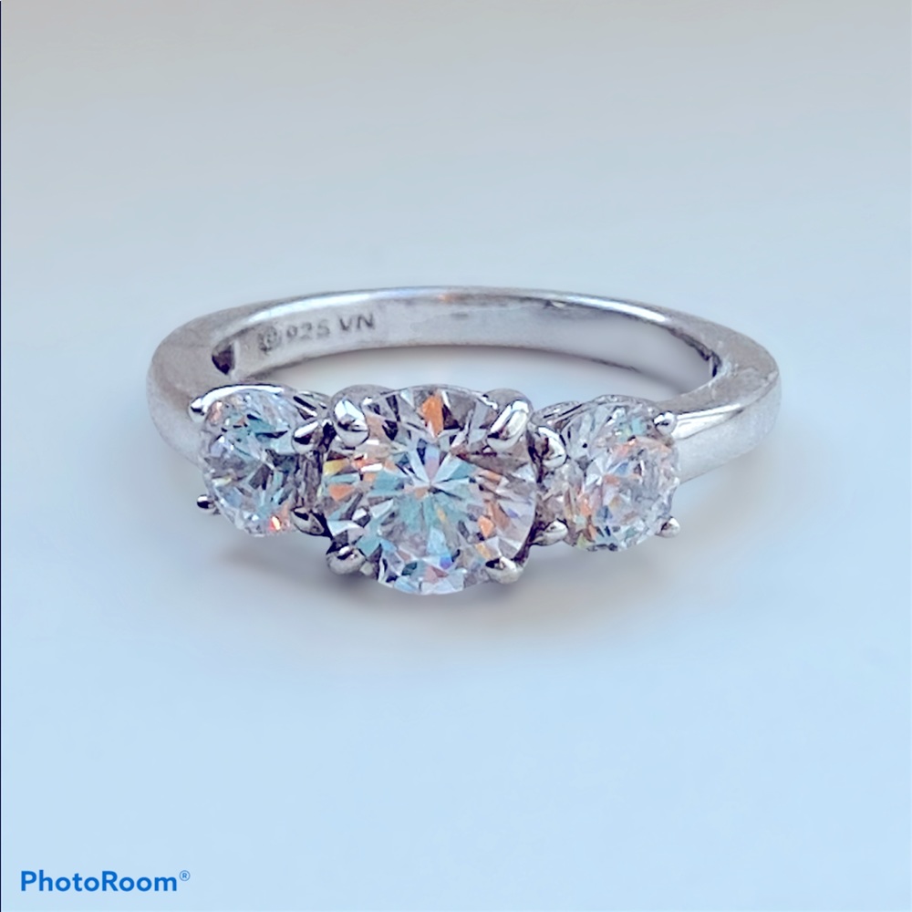 3 stone ring platinum plated sterling silver